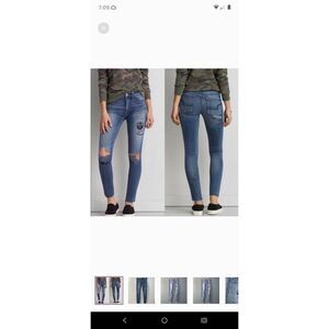 Sz 4 American Eagle Super Stretch Hot Rod Patch Distressed Denim Jeans Jeggings